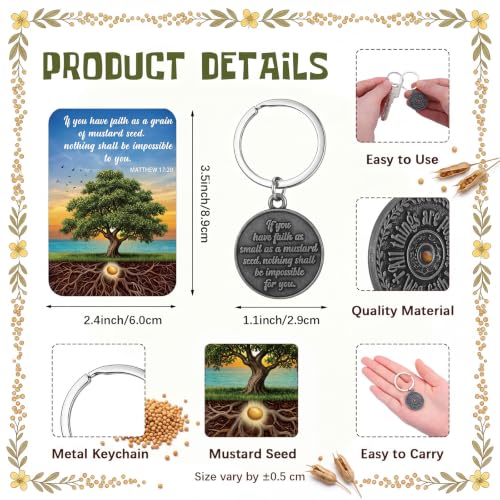 Yinkin 24 Sets Mustard Seed Gifts Mustard Seed Keychains with Prayer Card Bulk Catholic Christian Faith Themed Keychains Christian Religious Inspirational Gifts for Men Women Church Gifts - style: Mustard Seed