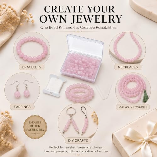 Cherry Tree Collection 100PCS 6mm Rose Quartz Round Bead Craft Kit - color: rose quartz, size: 6mm