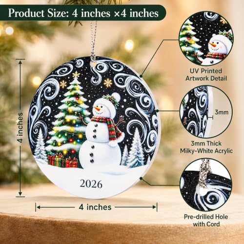 Snowman Ornaments, Christmas Ornaments 2026 with Cute Winter Snowman Design, Funny Christmas Ornaments for Holiday Tree Decor, Snowman Gifts for Family, Friends, Coworkers, Winter Home Decoration - color: Cute Snowman