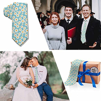 Love Red Heart Men's Tie Romantic Valentines Day Men's Necktie Ties for Mens Daily Wedding Party Business - color: White Daisy Flower