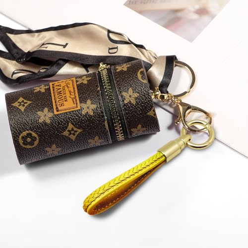 Genuine Leather Keychain for Car Home Key Ring Strap Holder Lanyard Women Men - color: Yellow-b