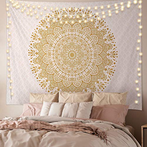 Edeesky White Golden Mandala Tapestry Wall Hanging Psychedelic Medallion Wall Tapestry Aesthetic Indian Hippie Decor Bohemian Art Boho Home Decoration for Bedroom,Living Room,Dorm - color: Mandala Tapestry-3, size: 59"L x 51"W