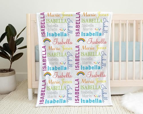 Personalized Name Blanket for Kids & Adults, Rainbow Baby Blanket with Name, Custom Rainbow Clouds Newborn Swaddle, Gift for Rainbow Baby, Baptism, Fleece 30"X40", 40"X50" - color: Rainbow Baby