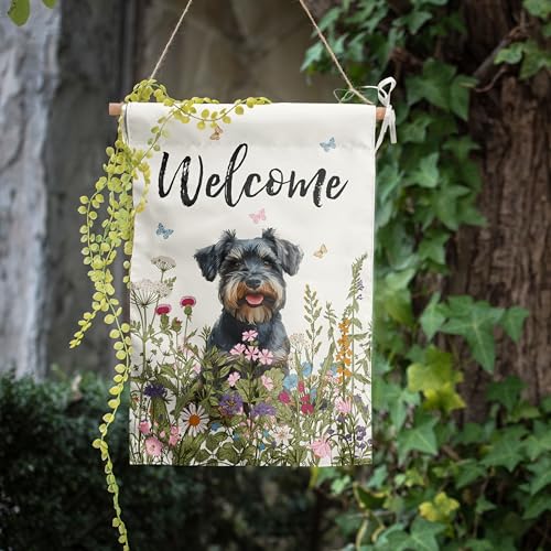 Spring Summer Garden Flag Floral Schnauzer Yard Flag Flower Dog Garden Flags for Outside Small Outdoor Welcome Flags 12x18 Double Sided - color: p-Schnauzer