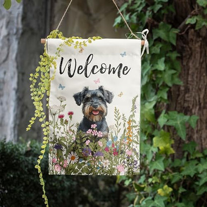 Spring Summer Garden Flag Floral Schnauzer Yard Flag Flower Dog Garden Flags for Outside Small Outdoor Welcome Flags 12x18 Double Sided - color: p-Schnauzer