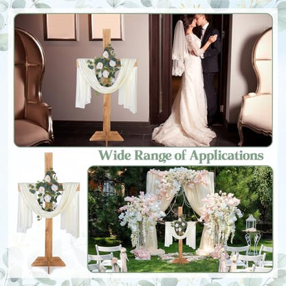 59Inch Large Wooden Cross for Wedding White Ribbon Eucalyptus Garland Brown - color: Brown, size: 59Inch