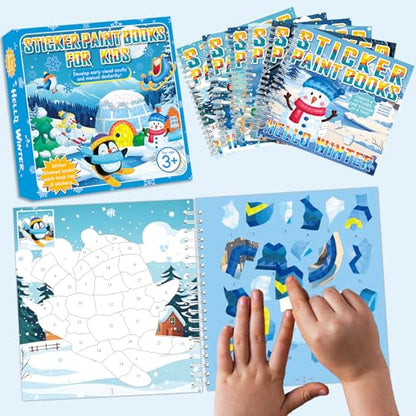 6Pcs Hello Winter Paint by Sticker Books for Kids Ages 4-8 Sticker by Number Books Activity Book for Kids Ages 3-5 Sticker Puzzle Book Xmas Craft Art Toddler Girl Gift with Snowman Penguin 48 Pictures - style: Hello Winter