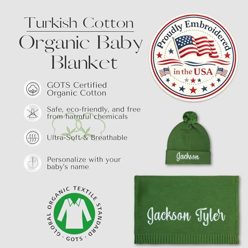 Personalized Baby Blanket Gift Box, 100% GOTS Organic Certified, Customized Swaddle Blanket with Name, Receiving Blankets for Boys and Girls, Embroidered Gifts for Newborns, Kids and Baby Showers