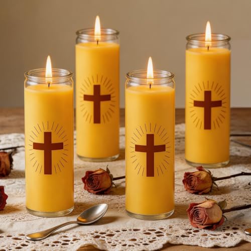 4 Pack Beeswax Prayer Candles, Devotional Candles in Glass - size: 4