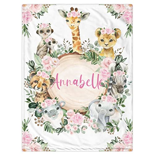 Personalized Baby Blanket for Boys, Custom Baby Blanket with Name Super Soft Personalized Name Blankets for Kids, Custom Animals Blankets for Infant Toddler, Babys Gifts for Birthday - color: Flower Forest Animal