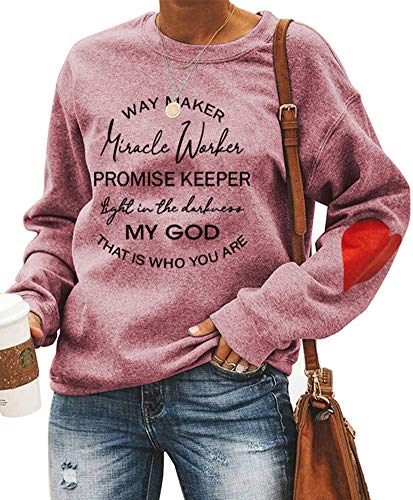 Way maker Miracle Worker Sweatshirt Women Graphic Sarcastic Christian Religious Workout Pullover Tops - color: Rose, size: XX-Large