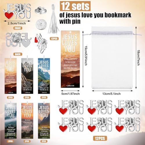 Supervitae 12 Set Jesus Loves You Bookmark Pin 1 John 3:16 Christian Gift - style: Jesus Love You