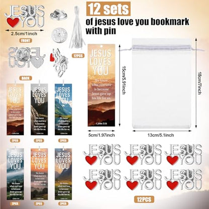 Supervitae 12 Set Jesus Loves You Bookmark Pin 1 John 3:16 Christian Gift - style: Jesus Love You