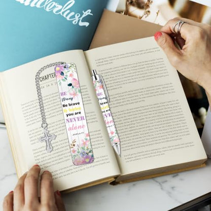 Bible Book Mark for Women, Be Strong Metal Christian Gift Set with Pen - style: Be Strong