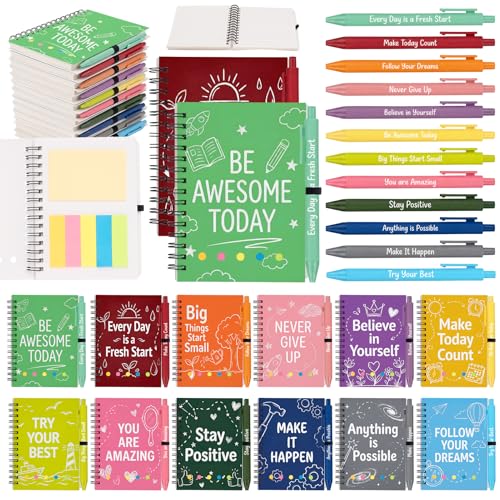 Sprial Notebooks with Pens Bulk, 48 Pack, 5.5 x 4.7 Inch, Colorful - color: Happy life
