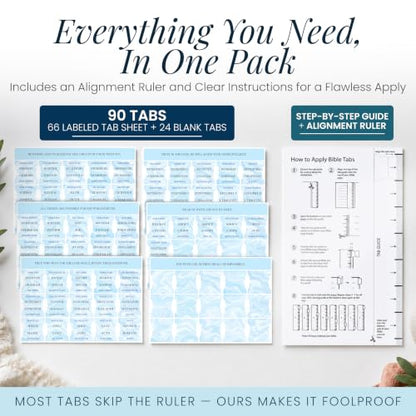 90 Christian Bible Tabs for Women, Men, Kids - Sky Blue Marble - color: Sky Blue Marble