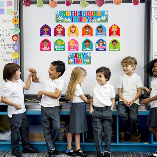 FaCraft When Should I Pray Sunday School Decorations for Classroom Religious Prayer Cutouts Posters Prayer Board Supplies Back to School Christian Bulletin Board Sets for Bible Church Wall Decor