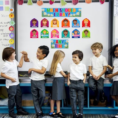 FaCraft When Should I Pray Sunday School Decorations for Classroom Religious Prayer Cutouts Posters Prayer Board Supplies Back to School Christian Bulletin Board Sets for Bible Church Wall Decor