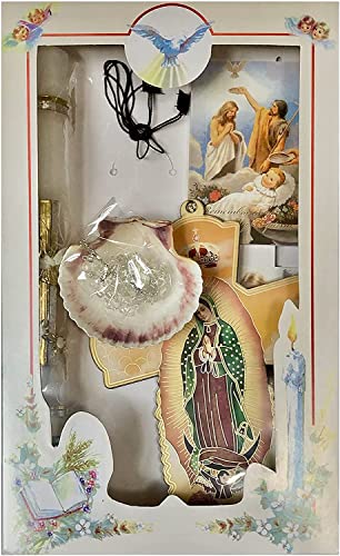 Boys Girls Baptism Our Lady of Guadalupe Candle Box Gift Set Shell Missal in Spanish Vela Bautizo