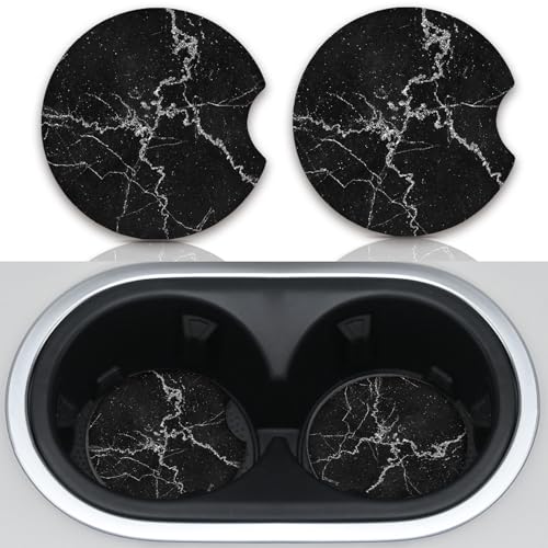 Car Accessories for Women&man, Car Coasters for Cup Holders, Pack of 2 2.75inch Universal Anti Slip Car Assecories, Car Coasters with A Finger Notch(Black Marble) - color: Black Marble