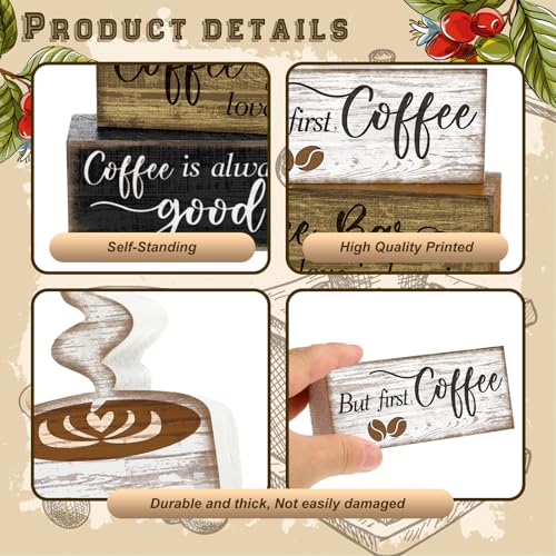 Moucuny 4 Pcs Coffee Bar Sign Wooden Blocks with Cup Topper Coffee Decor - style: Coffee Bar