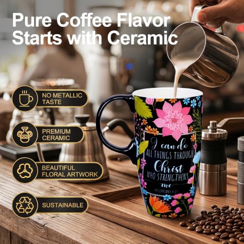 Topadorn 17oz Ceramic Travel Mug with Lid, Inspirational Coffee Mug - color: Flower