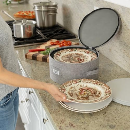 Stack Store Plus More China Storage Container for Dinner Plate - Fit plates up to 11.5" W - Includes 12 Thick Felt Dividers. Hard Shell and Stackable with Padded Interior - style: Dinner Plate Case