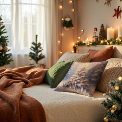 DOFOZ Rustic Snowy Christmas Tree Winter Forest Pillow Cover 18x18 Inch - color: 44 Color