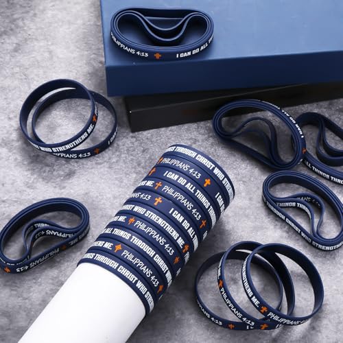 50 Pcs Philippians 4:13 Rubber Wristbands, Dark Blue - color: Dark Blue