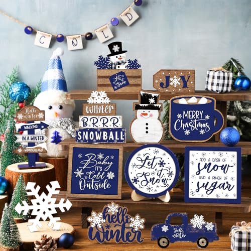 Vercraft Christmas Tiered Tray Decor Xmas Wooden Table Decor, Retro - style: Retro