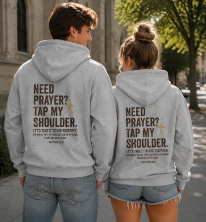 Christian Hoodies for Men Religious Faith Need Prayer Tap My Shoulder Shirt - color: Grey, size: Small