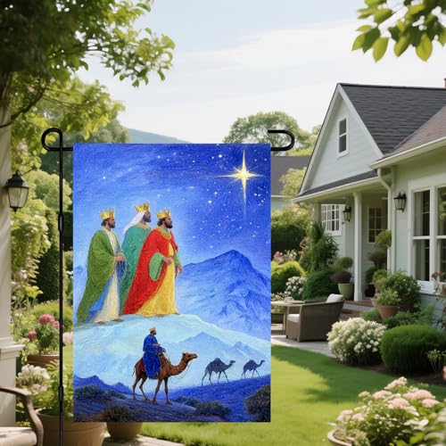 IVN Christmas Wise Men Garden Flag 12x18 Inch Double Sided - color: Three Kings Journey Christmas Flag