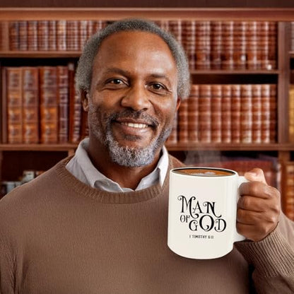 Christian Gifts for Men Ceramic Mug, Religious Gifts, Inspirational Scripture Coffee and Tea Mug, God Gift for Men Dad Bible Verse 6:11 for Birthday Christmas (White-Man of God) - color: White-Man of God