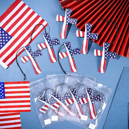 Siifert 12 Pcs Cross Air Freshener, American Flag Patriotic Tree Ornament - color: Patriotic Cross, size: Cross Theme