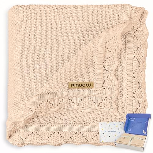 100% Cotton Knitted Baby Blanket, Neutral Cream, 40"x31" - color: Cream