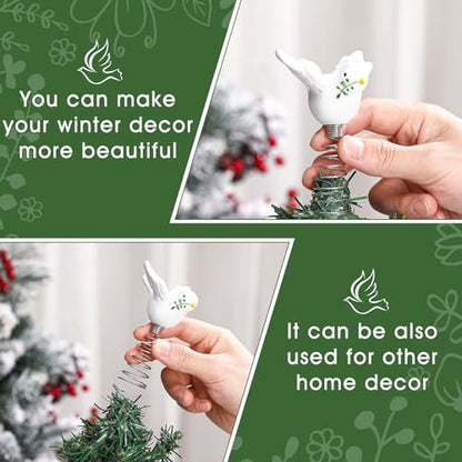 Namalu Mini Christmas Tree Topper Small Dove Treetop for Christmas Tree 4 Inch Peace Dove Birds Ornaments Decorations for Home Xmas Chanukah Wine Bottle Wedding Bridal Shower Holiday Party Decorations - style: Dove Birds
