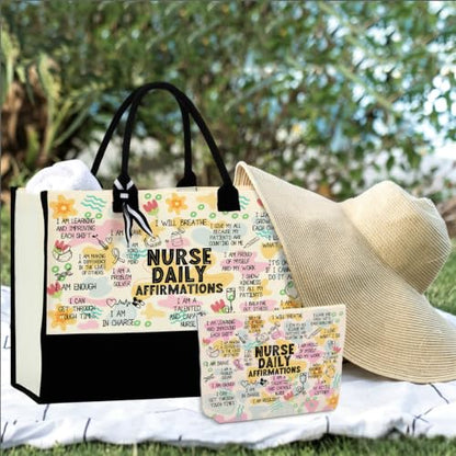 jeilink Inspirational Religious Gifts Boss Mom Birthday Christmas Tote Bag Canvas Reusable Grocery Beach Tote Black Pink - color: Nurse Affirmations 1707