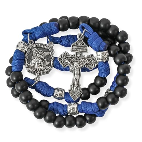 Nazareth Store St Michael Paracord Rosary Beads Rugged Rosary Necklace Strong Corded Catholic Pardon Crucifix - color: Blue Paracord