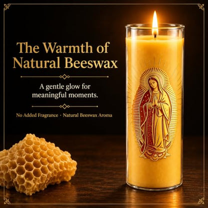 Virgen de Guadalupe Beeswax Pillar Candle, 68Hr Burn, 1 Pack - color: Yellow