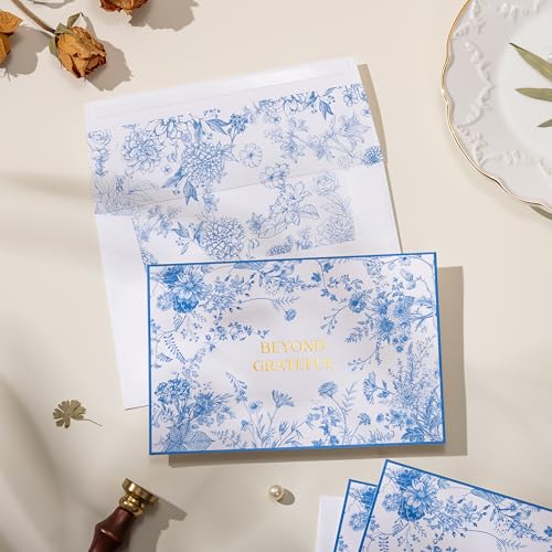 Crisky 4x6 Beyond Grateful Thank You Cards with Envelopes Bulk, 50 Pack Blue Floral Thank You Notes with Envelopes Set for Bridal Shower, Wedding Engagement, Baby Shower, Graduation, Birthday - style: Modern Floral