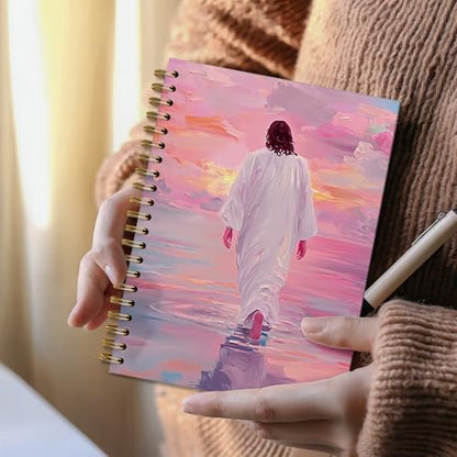 Jesus Walking on the Water Pink Jesus Christian Spiral Notebook Journal,Christian Jesus Church Prayer Notebook Gift for Women Girls, 5.5 x 8.3 Inches - color: 01Child