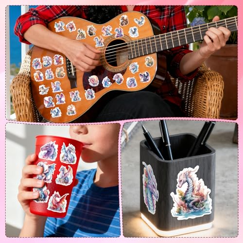 Cartoon Dragon Stickers for Adults - 100 Pcs Magic Pterosaur Water Bottle Stickers, Cool Cute Waterproof Scrapbook Sticker for Teen, Vinyl Decals for Vision Board Laptop Journal - style: Dragon