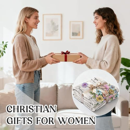 Christian Religious Gifts for Women, Christian Birthday Blanket with Flower - color: White, size: 80"x60"