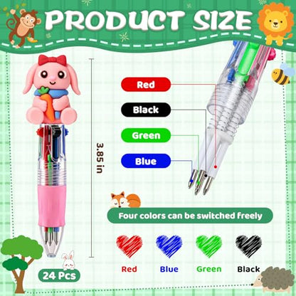 24 Pcs Animal Pens Multicolor Pen in One 4-in-1 Cute Pens Bulk for Kids,Ballpoint Pen with Fun Animals Shapes for Birthday Party, Classroom Prize,School Supplies - color: Animal