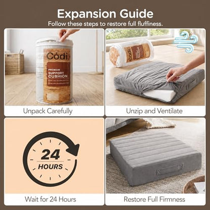 Codi Couch Cushion Replacements, 5 Inch High-Density Foam, 24 Inch Grey - color: Grey, size: 24 Inch (Pack of 1)