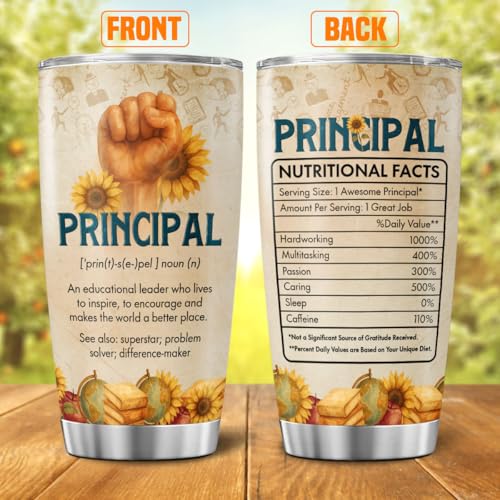 Principal Appreciation Gift 20oz, Stainless Steel Insulated Tumbler with Funny Definition and Nutrition Facts, Thoughtful End of Year Gift for School Leader, Mentor, Boss - color: School Principal Appreciation