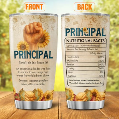 Principal Appreciation Gift 20oz, Stainless Steel Insulated Tumbler with Funny Definition and Nutrition Facts, Thoughtful End of Year Gift for School Leader, Mentor, Boss - color: School Principal Appreciation