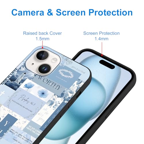 Floral Jesus Cross Christian Bible Verse Phone Case for iPhone 14/iPhone 13 6.1" Tempered Glass Screen Protectors Aesthetic Cases Shockproof Protective Cover for Women Girls Blue - color: Blue, size: for iPhone 14/iPhone 13