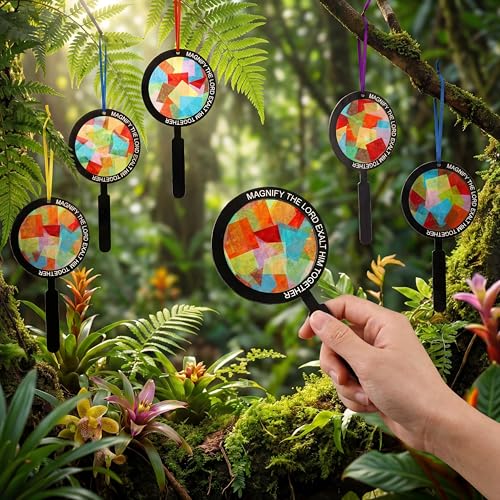 Motipuns 32 Sets Suncatcher Craft Kits for Kids, Magnify Glass Tissue Paper - style: VBS Sunday School