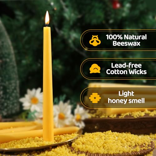 Beeswax Taper Candles,100% Natural Bees Wax Candle Sticks,18 Pack,10 Inch - color: Yellow, size: 10 inch